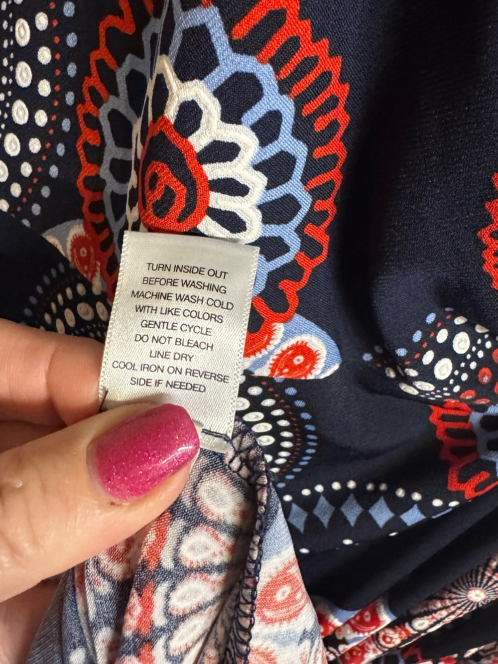 Navy Midi Mock Wrap Figure Flattering Dress Red & White Print LARGE #CL - Picture 8 of 9